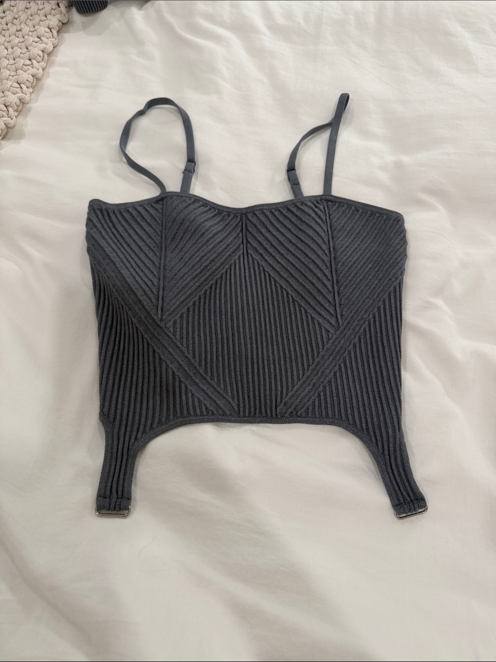 Black Ribbed Structured Cropped Cami with Adjustable Straps